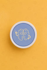 Top view of QERAT caramelized walnuts jar blue lid with logo